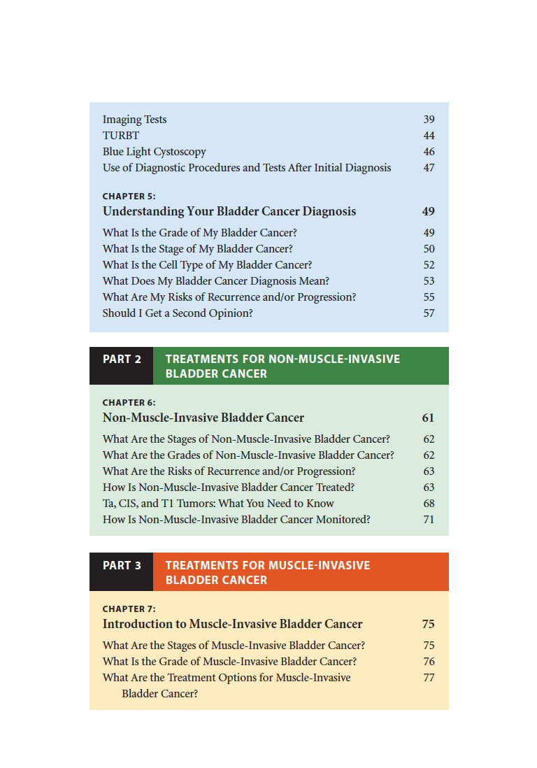 page 2 of the Table of Contents for Bladder Cancer: A Patient-Friendly Guide to Understanding Your Diagnosis and Treatment Options 